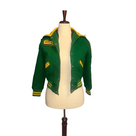Vintage Green & Yellow Wool Varsity Jacket Women's XS/S by Nelsons USA